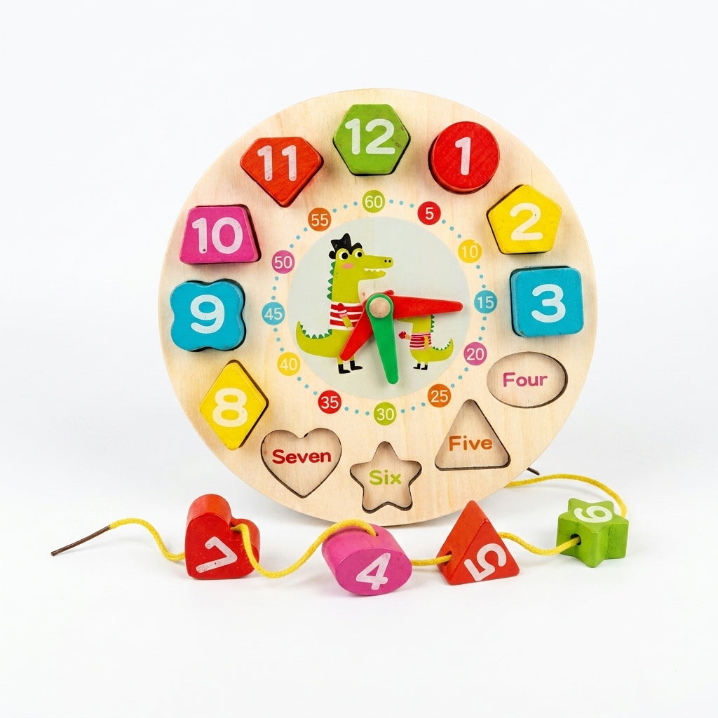 Kids' Wooden Clock & Shape Sorting Puzzle