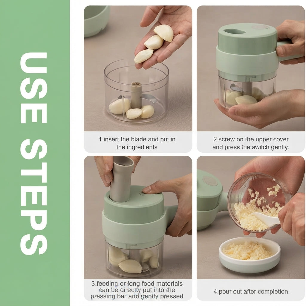 4-in-1 Handheld Electric Vegetable Cutter & Mini Food Processor Set