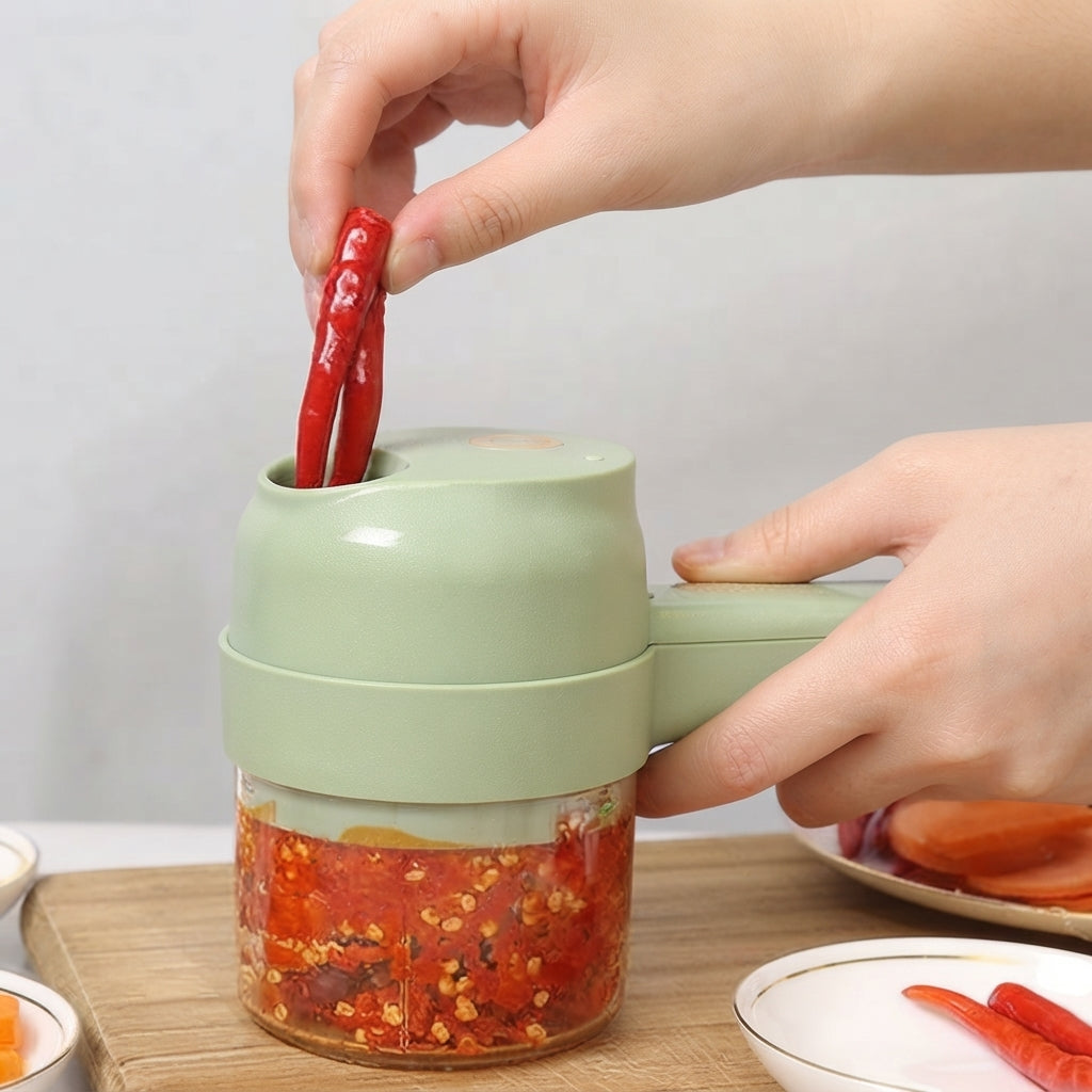 4-in-1 Handheld Electric Vegetable Cutter & Mini Food Processor Set