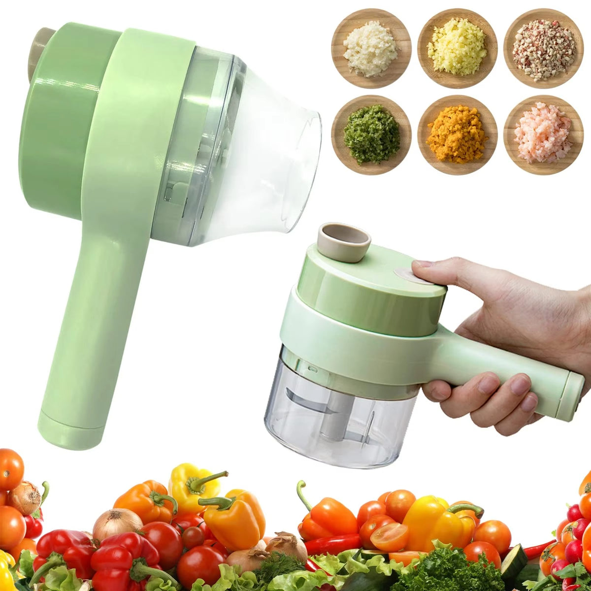 4-in-1 Handheld Electric Vegetable Cutter & Mini Food Processor Set
