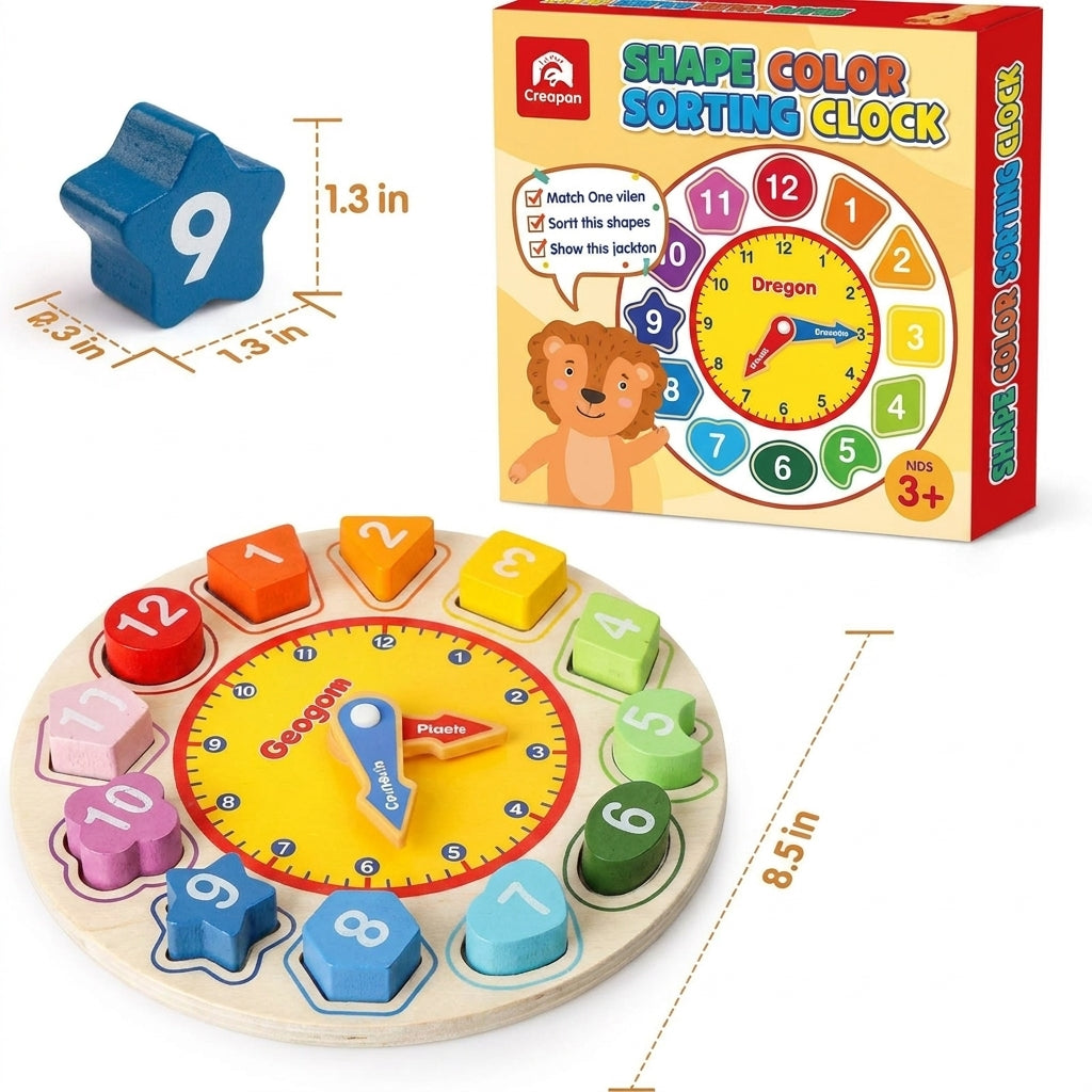 Kids' Wooden Clock & Shape Sorting Puzzle