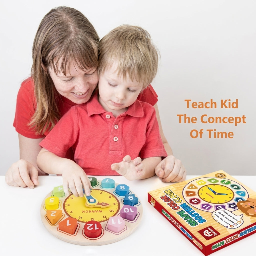 Kids' Wooden Clock & Shape Sorting Puzzle