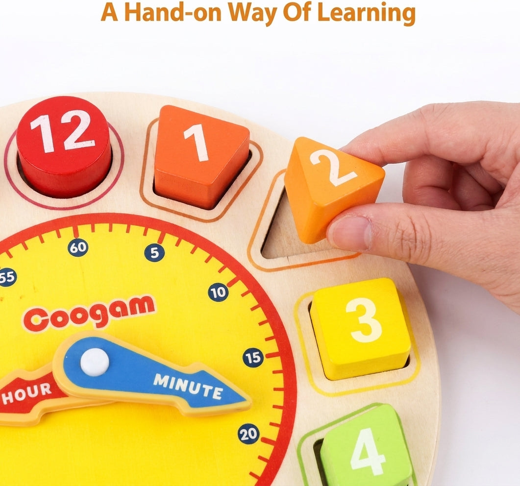 Kids' Wooden Clock & Shape Sorting Puzzle