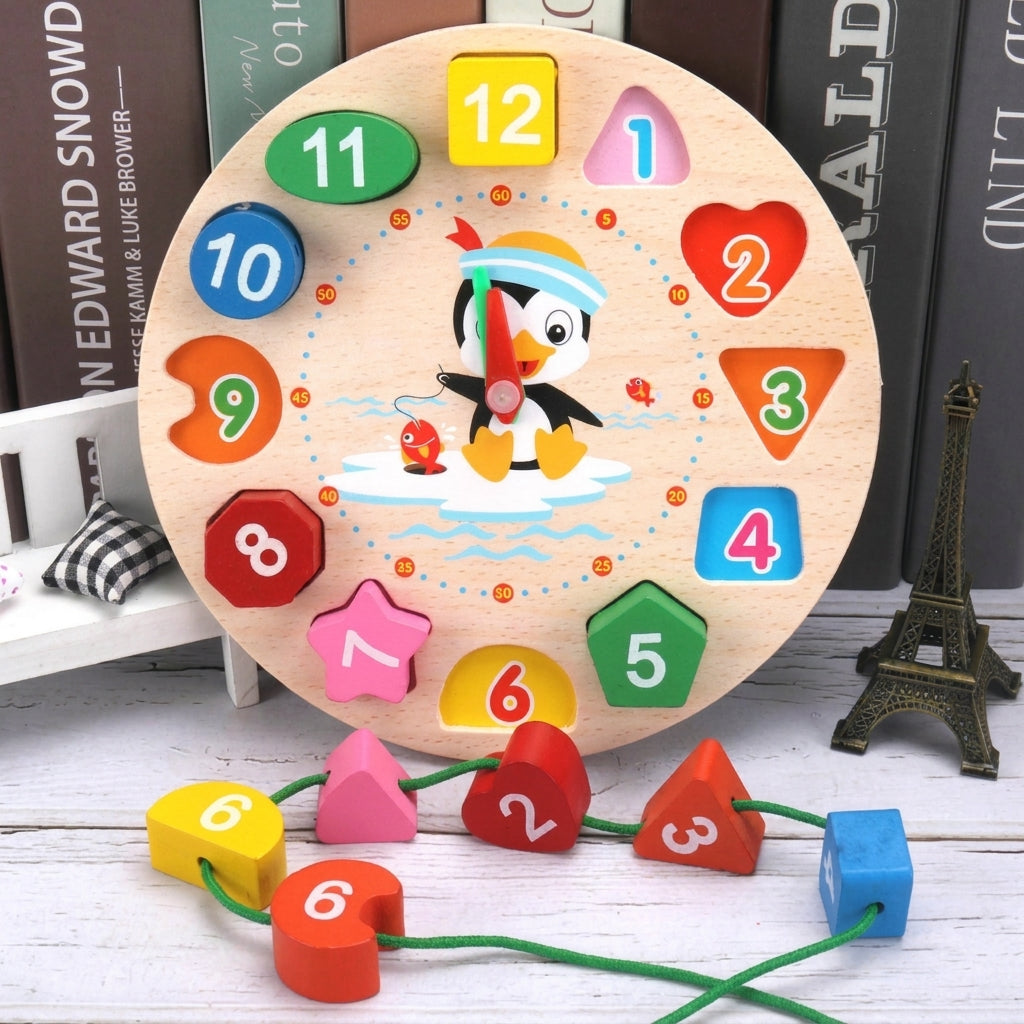 Kids' Wooden Clock & Shape Sorting Puzzle