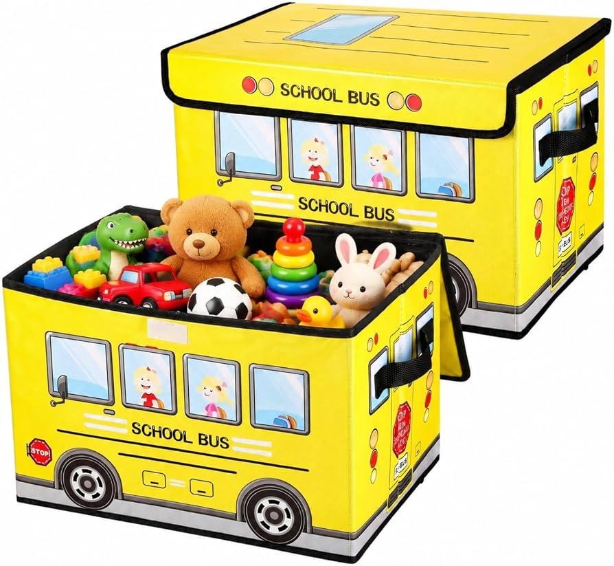 2-in-1 School Bus Toy Storage Box & Stool