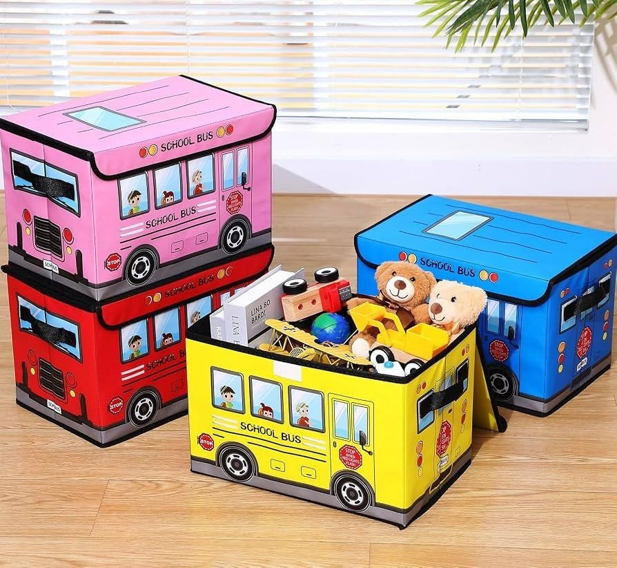 2-in-1 School Bus Toy Storage Box & Stool