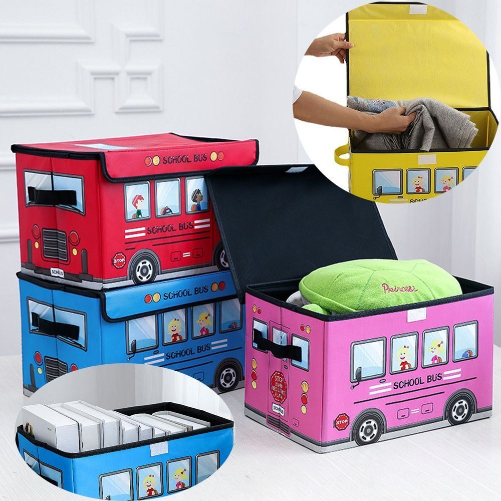 2-in-1 School Bus Toy Storage Box & Stool
